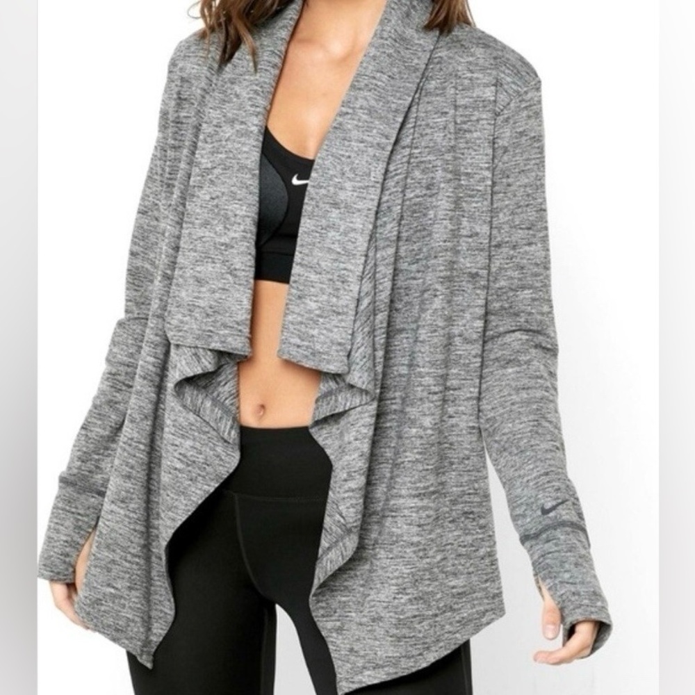 Nike EUC Women's Long-Sleeve Dri-Fit Gray Yoga Training Top Cardigan Size 1X